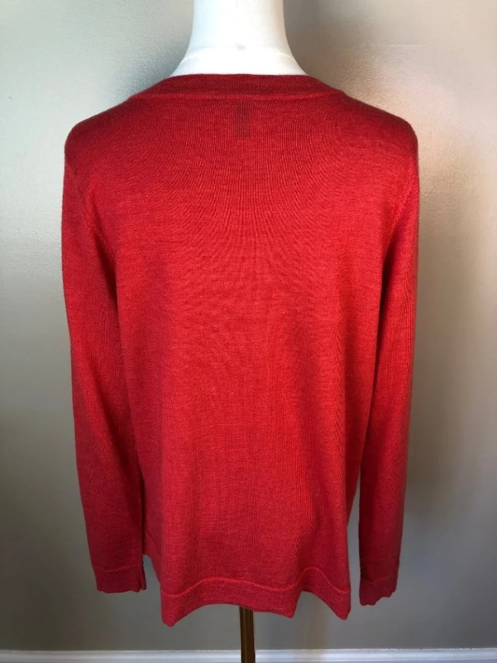 Eileen Fisher Italian Merino Wool V Neck Long Sleeve Red Sweater Size SP